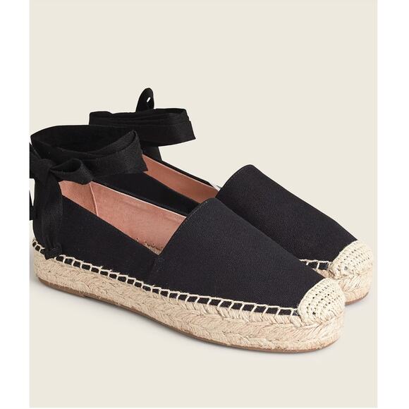 J.Crew Shoes - J.Crew Lace-Up Espadrille Flats Navy Canvas Ribbon Tie Size 8.5 NWOT Summer